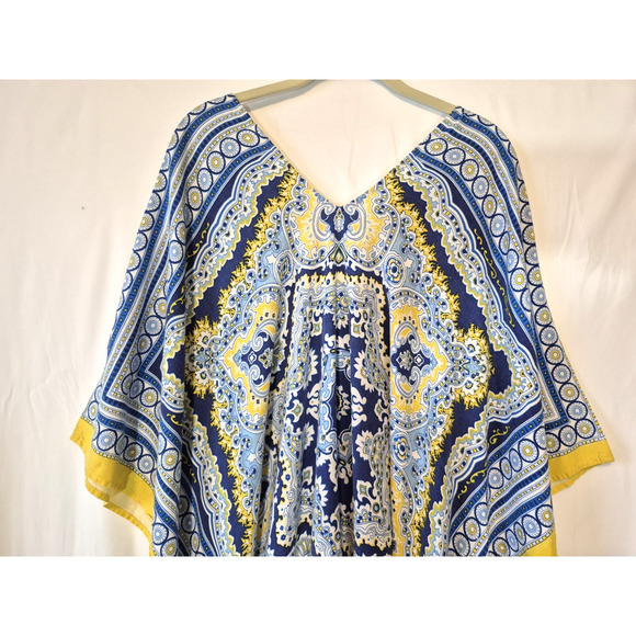 J. Mclaughlin Womens Blue Yellow Graphic Cover Up Caftan Dress Medium Large - Picture 5 of 5